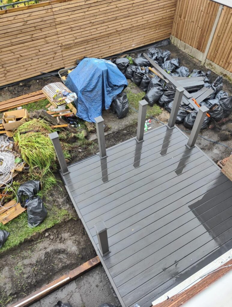 Composite decking balustrades fitted to the finished deck in Bolton