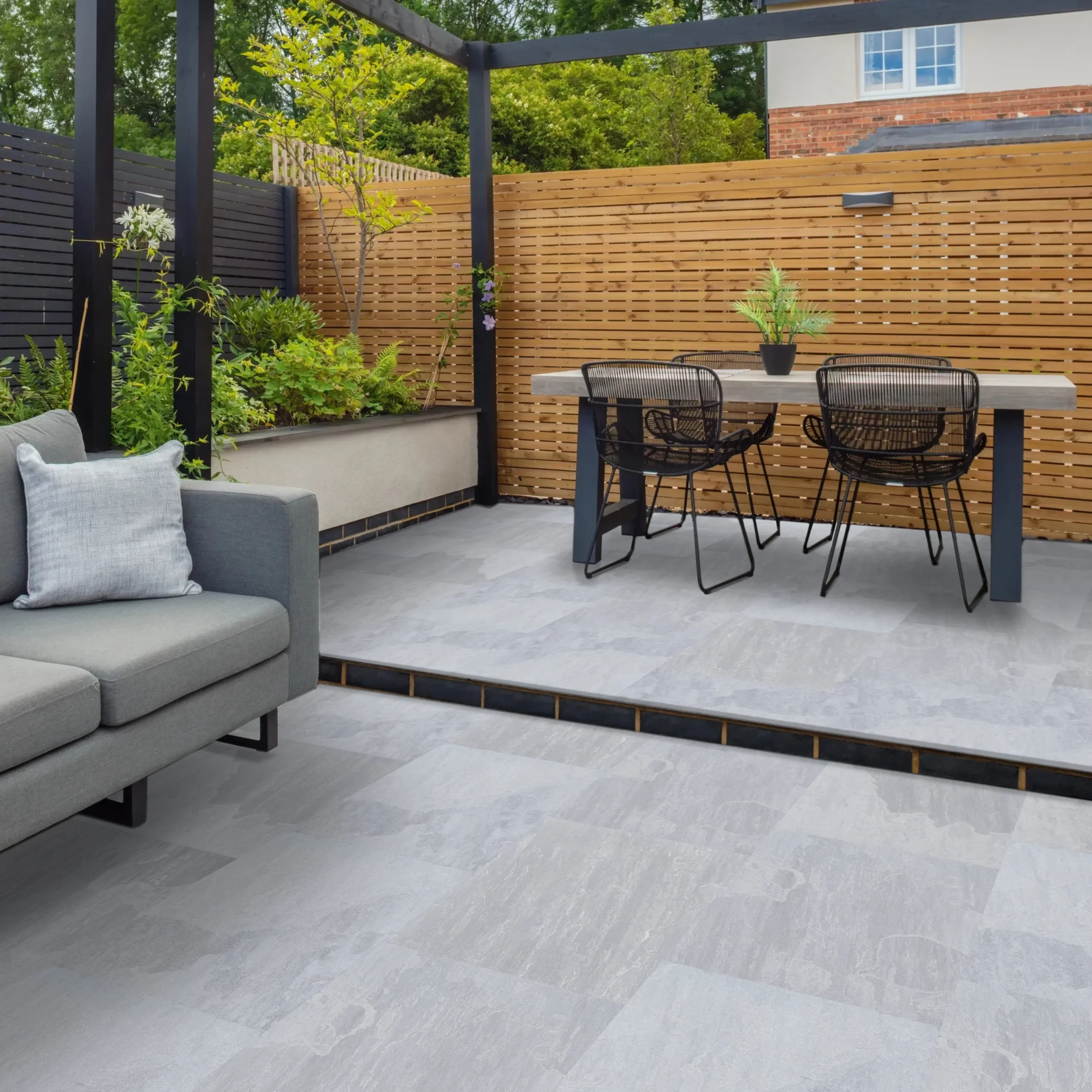 Kandla grey porcelain slab patio installed by Wolsten in Bolton
