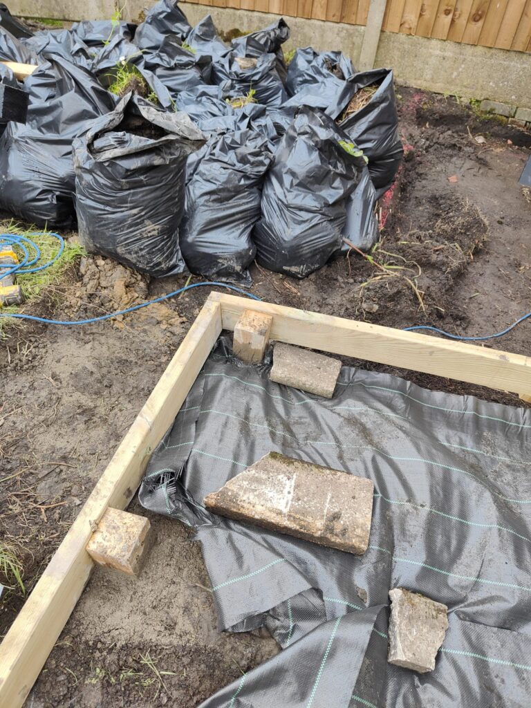 Support posts installed to stabilise the composite decking sub-frame, Bolton