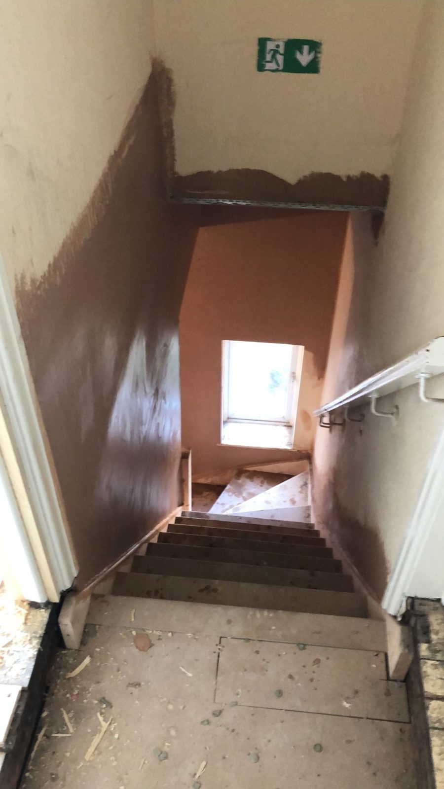 Pub to 9-Bed HMO Conversion in Wigan - Stairwell replastered