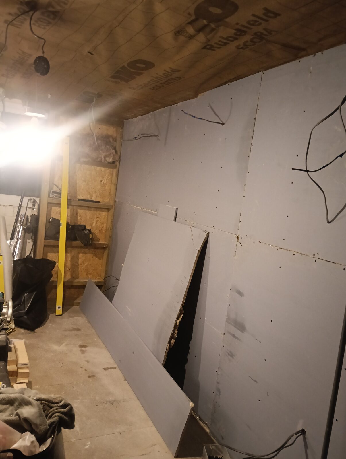 Over Hulton garage plasterboard and lighting