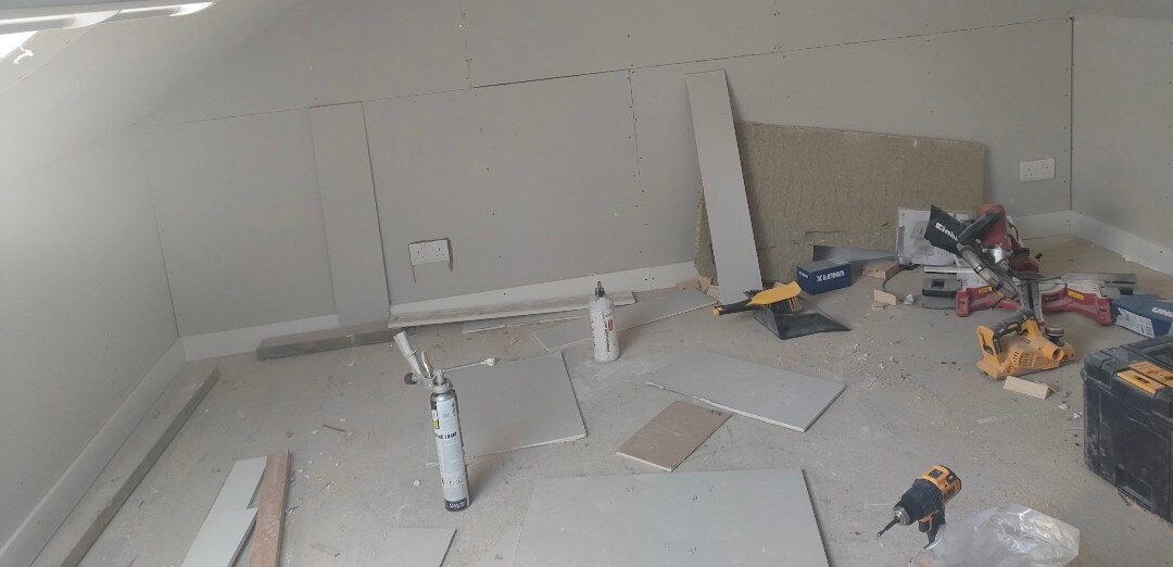 Bolton loft plasterboarding stage
