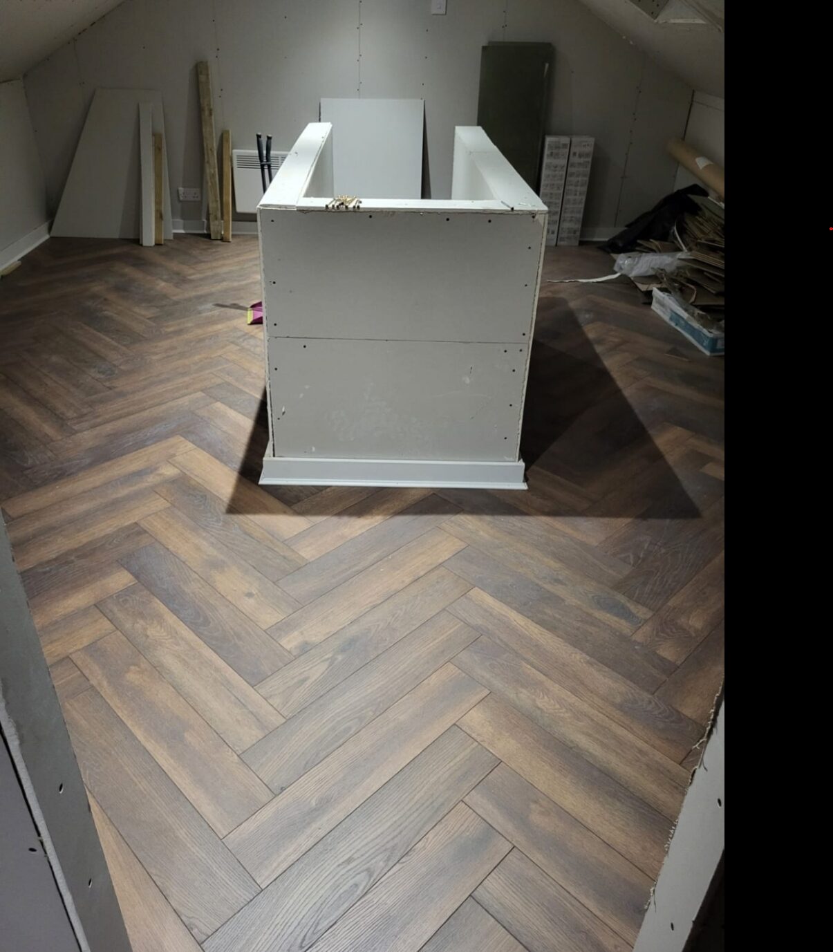 Finished Bolton loft home office with herringbone floor